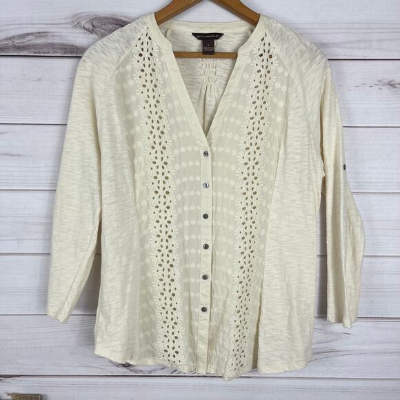 Women's Bit & Bridle Button Front Eyelet Blouse Size Medium 100% Cotton - Picture 1 of 6